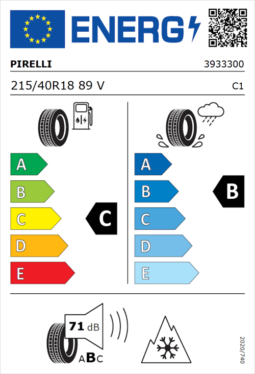 Tyre Label for Pirelli Cinturato Winter 2 215/40R18 89V
