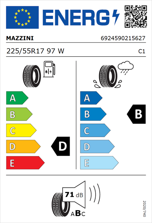 Tyre Label for Mazzini Supersport Chaser 225/55R17 97W