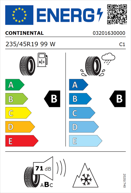 Tyre Label for Continental AllSeasonContact 2 235/45R19 99W