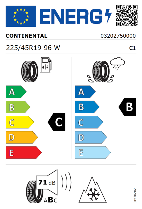 Tyre Label for Continental AllSeasonContact 2 225/45R19 96W