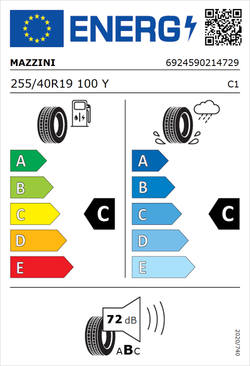 Tyre Label for Mazzini Eco 607 255/40R19 100Y