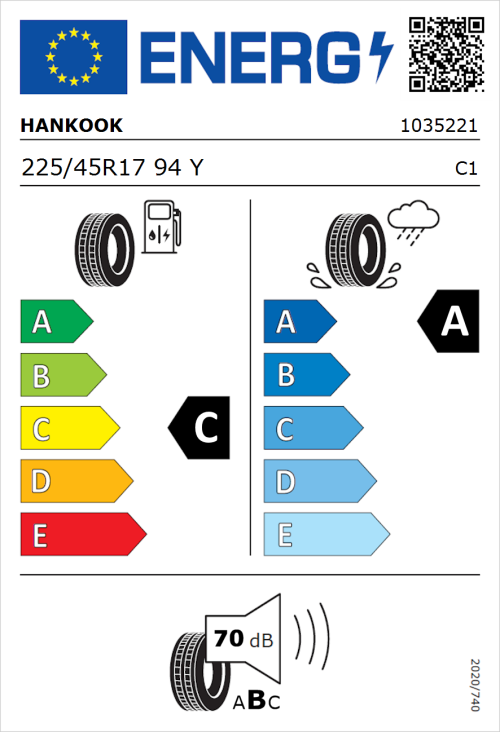 Tyre Label for Hankook Ventus Evo (K137) 225/45R17 94Y