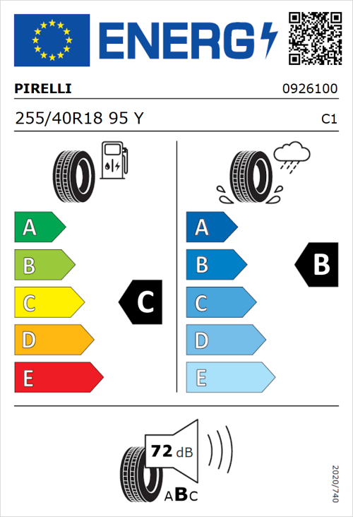 Tyre Label for Pirelli P Zero Asimmetrico 255/40R18 95Y