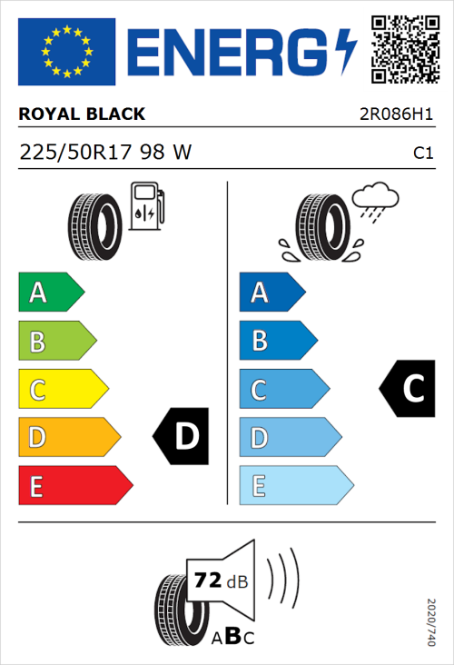 Tyre Label for Royal Black Performance 225/50R17 98W